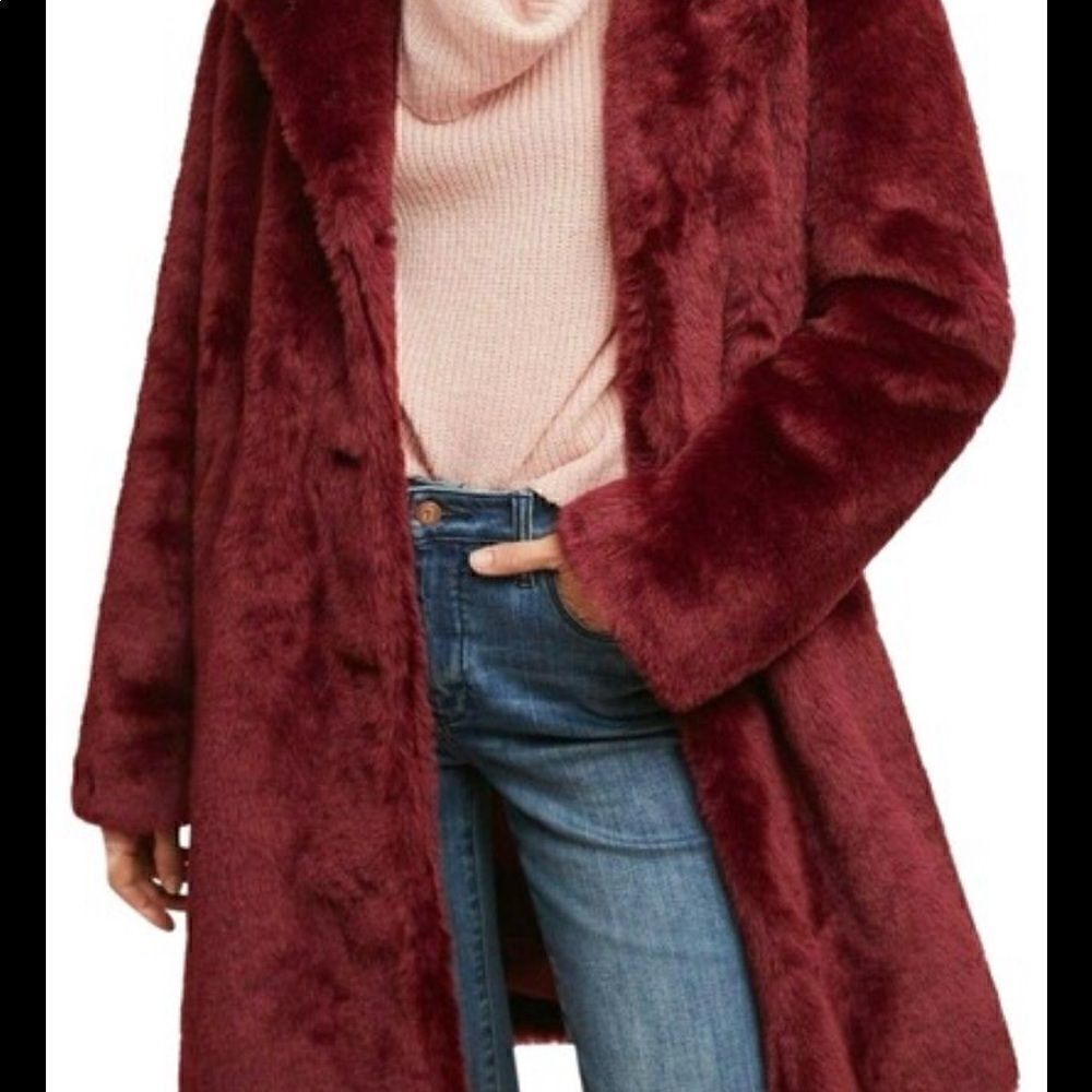 Ett:twa faux fur wine red tayberry coat NWT
